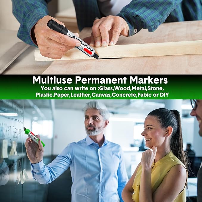 Thenshop 48 Pcs Jumbo Size Permanent Markers Bulk Waterproof Chisel Tip Marker Pens for Industrial Use Work on Wood Metal Plastic Stone Glass(Black, Blue, Green, Red)