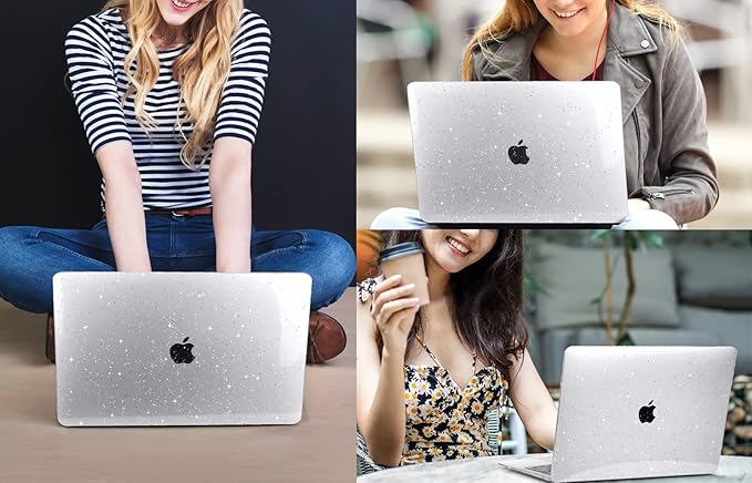 CISSOOK Clear Glitter Case for MacBook Pro 13 Inch 2020-2025 Release A2338 A2251 A2289, Plastic Bling Hard Shell Case with Keyboard Cover for MacBook Pro 13 M1 M2 Sparkly