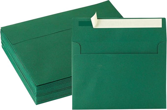 Green Envelopes, 50 Pack, 5 x 7 Inch, A7, Dark Green, 120gsm Paper for Invitations, Wedding, Birthday, Personalize Gift, Postcard