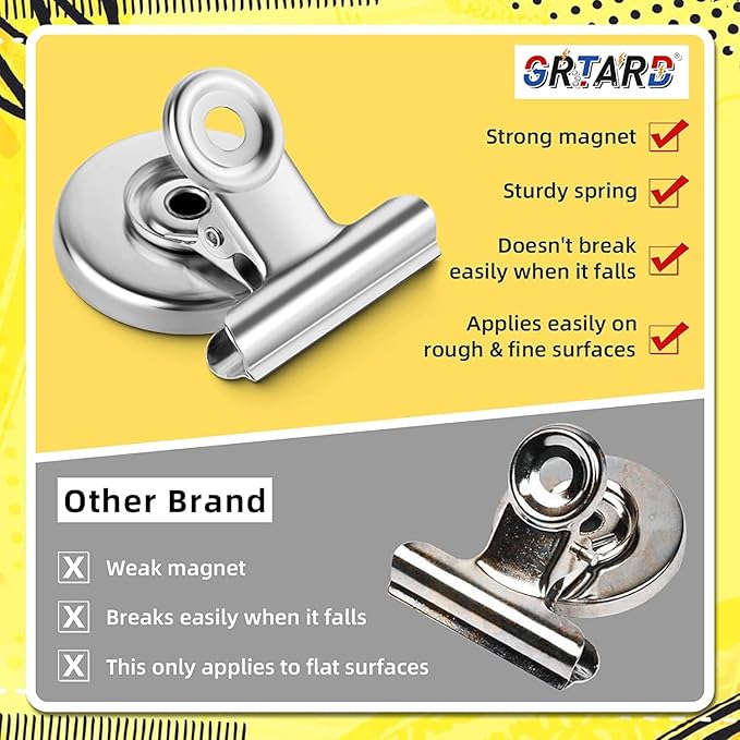 Grtard 24pack Magnetic Clips Heavy Duty, Magnet Clips for Fridge, Refrigerator Magnets, Strong Magnetic Clip,Scratch Free Magnets with Clip for Refrigerator, Whiteboard, Classroom, Locker