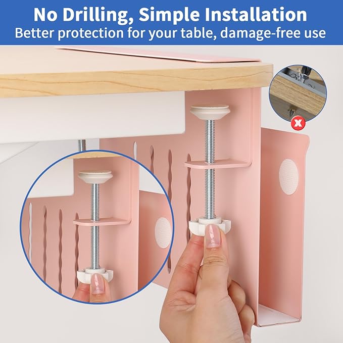 LUKETURE Desk Side Storage, Steel Side Desk Organizer, No Drill Workspace Organizers, Clamp on Computer Desk Accessories, with Magnetic Pen Holder, Fits Flat Edge Tables 0.3" to 2.8"