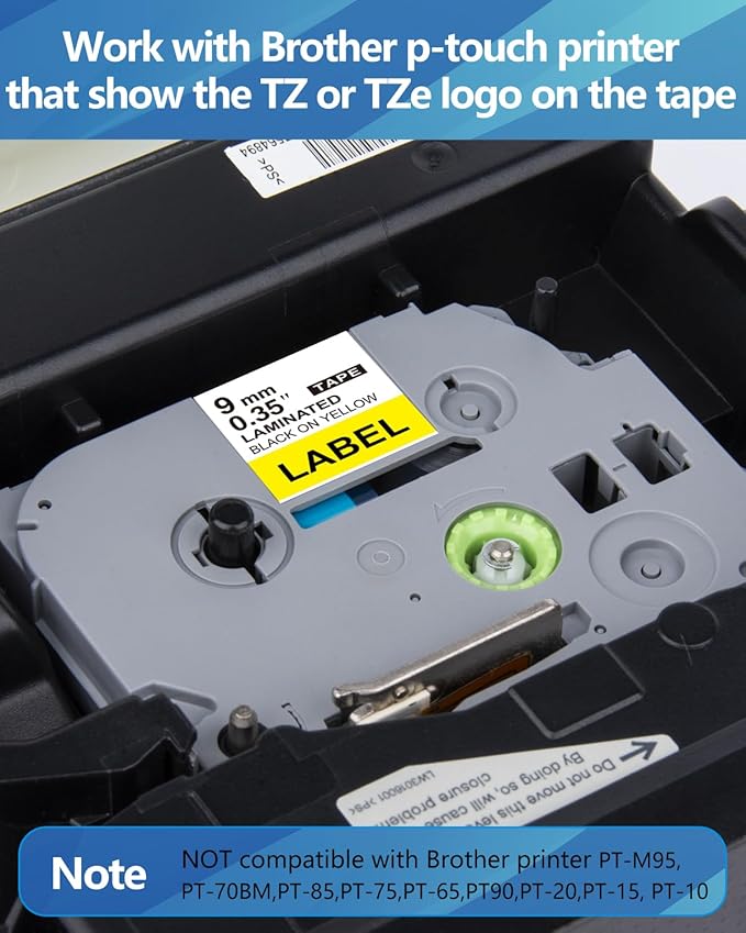 Weemay 3 Pack TZe-621 Compatible for Brother P-Touch Label Tape 9mm 0.35 Black on Yellow TZe TZ Tape TZ-621 TZ621 TZe621 3/8 Label for PTouch PTD210 PTD220 PTH110BP PTD410 PTD600 Printer