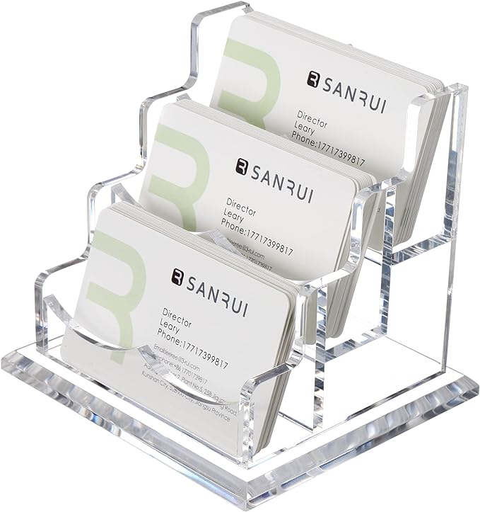 YUXUN Business Card Holder Display for Desk, Clear Acrylic Cards Organizer 3 Tier 3 Slots, Business Card Stand for Men and Women 1 Pack (3 slots) 3slots…