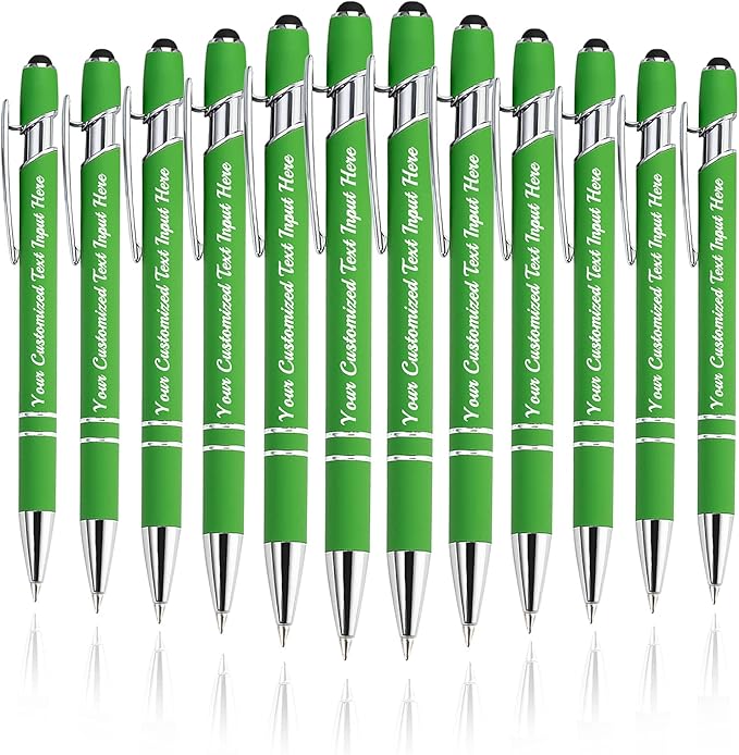 Personalized Ballpoint Pen 12pcs, Custom Pens Free Engraved Bulk with Name Logo, Soft Black Ink Stylus with Touch Metal Office, Gift for Anniversaries, Graduations, Birthdays