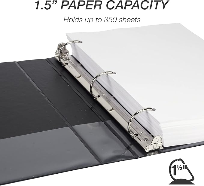 Samsill Durable 1.5 inch 3 Ring Binder, Made in USA, D Ring Binder, FSC 100% Recycled Chipboard, Basis Assortment, 4 Pack