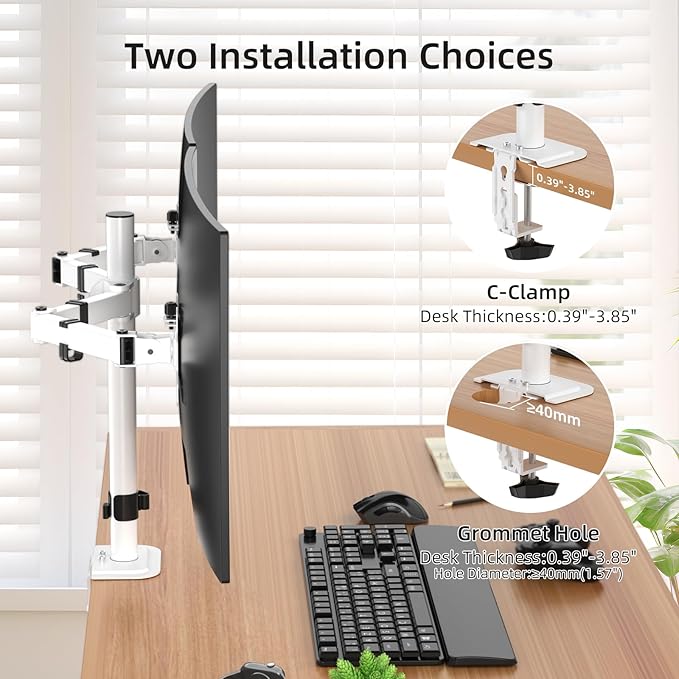 Suptek Dual Monitor Desk Mount, Adjustable Dual Monitor Arm for 2 Monitor Screens up to 38 inch, Extra Tall 15.75" Pole Monitor Stand for Desk, Holds up to 22 lbs,White(MD9442MW)