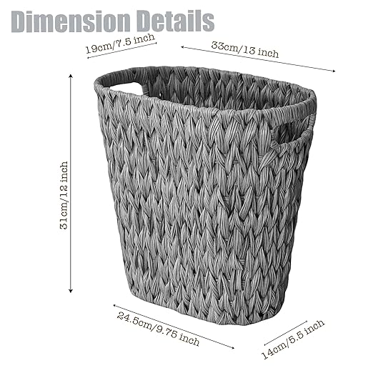 PINXIURY Wicker Trash Can,Watse Basket, Woven Bathroom Trash Can with Handles, Waste Paper Basket, Trash Cans for Bedroom,Decorative Boho Trash Can, 19 Liters/5 Gallons