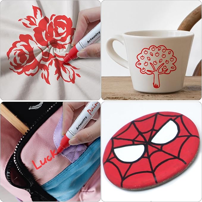 Red Permanent Paint Markers - 2 Pack Oil-Based Medium Tip,Waterproof Quick Dry Paint Pens for Metal,Rock,Wood,Fabric,Plastic,Canvas,Glass, Mug