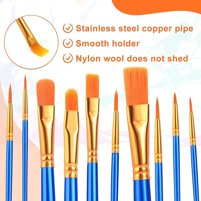 ESRICH Paint Brush Set,6 Packs 60 Pcs Nylon Hair Paint Brushes for Acrylic Painting,Artist Paintbrushes for Acrylic,Oil,Watercolor Painting,Face Nail Art,Paint Brushes for Kids,Blue