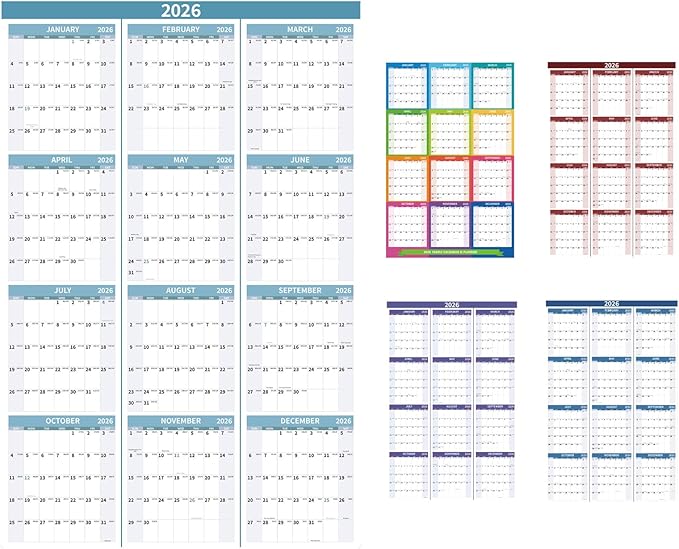 2026 Wall Calendar 34.8" x 22.8" Large Vertical Yearly Wall Hanging Calenda with Julian Date Thick Paper Calendar 12 Month Annual Wall Planner for Wall Office Fridge(Light Blue)