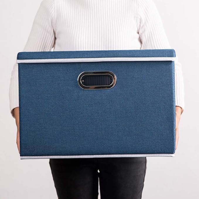 PRANDOM Large Collapsible Storage Bins with Lids [3-Pack] Fabric Foldable Storage Boxes Organizer Containers Baskets Cube with Cover for Home Bedroom Closet Office Royal Blue(17.7x11.8x11.8)