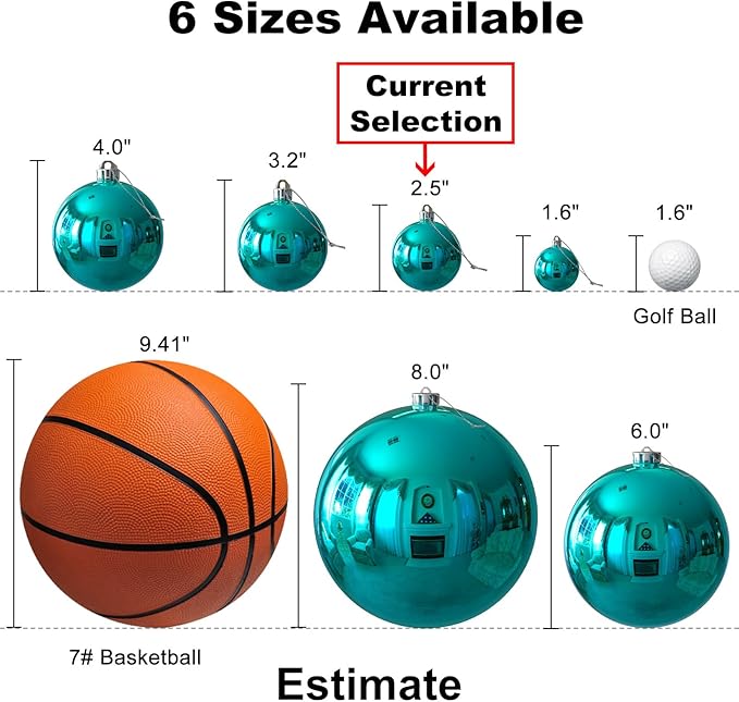 Teal 2.5" Christmas Balls Christmas Tree Decoration Ornaments Shatterproof Hanging Balls for Birthday Halloween Holiday Wedding Decorations Set of 24pcs