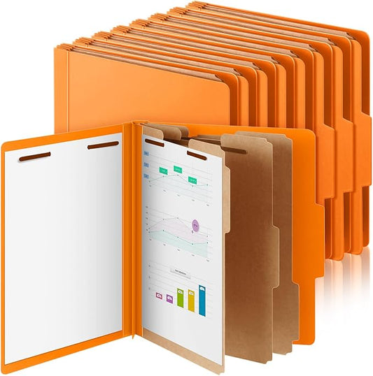 Skyygemm 12 Pcs Classification Folders Letter Size, 3 Divider Pressboard File Folder with Fasteners, Expanding File Organizer Bulk for Teachers, Clergy, Office, Church, Christmas Donations (Orange)