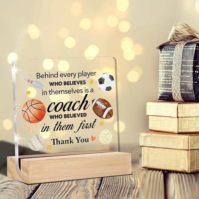 Thank You Coach Gifts Clear Desk Decorative Sign Sport Coach Appreciation Gift Acrylic Sign with Stand Team Coach Table Plaque Sign Keepsake Office Decor