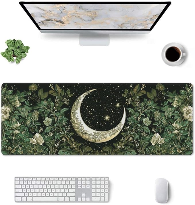 Moon Mouse Pad 31.5 X 11.8 Inch Big Desk Rubber Base Stitched Edges Keyboard Pad XXL Mouse Mat for Home Game and Office