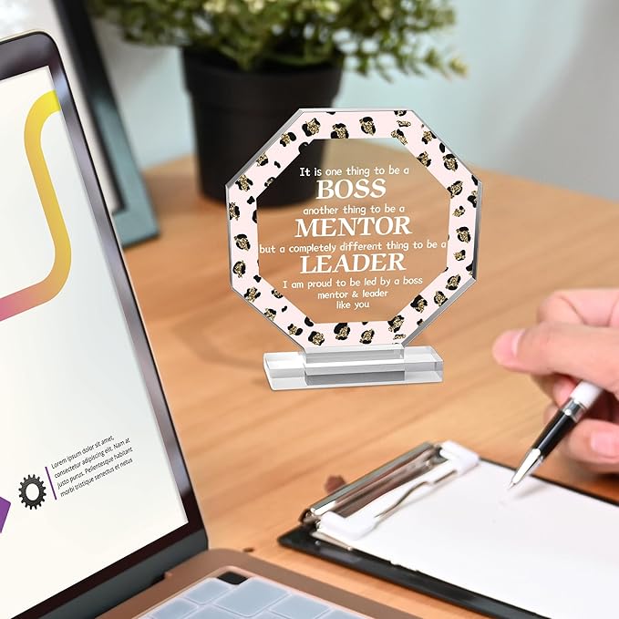 Yopyame Acrylic Boss Day Gifts - Boss Gift for Men Women, Acrylic Male Female Boss Desk Keep Paperweight, Boss Appreciation Plaque, Clear Desk Decorative Sign for Home Office, Going Away Gift for Boss