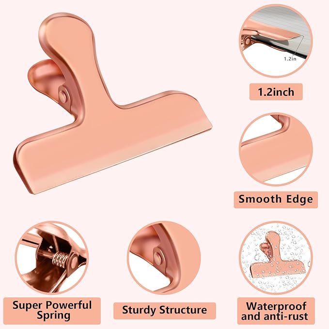 FINDMAG 8 Pack Chip Clips Food Bag Clips Heavy Duty Food Bag Clamp, 3 Inch Wide Stainless Steel Chip Metal Hinge File Clamps