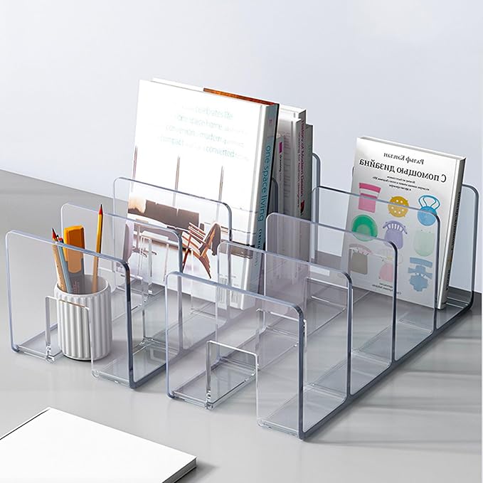 2PCS Acrylic File Organizer for Desk, Desktop Document/Mail Organizer, 4 Compartments Plastics Invisible Bookshelf Floating (12.5" x 5.7" x 5", White)