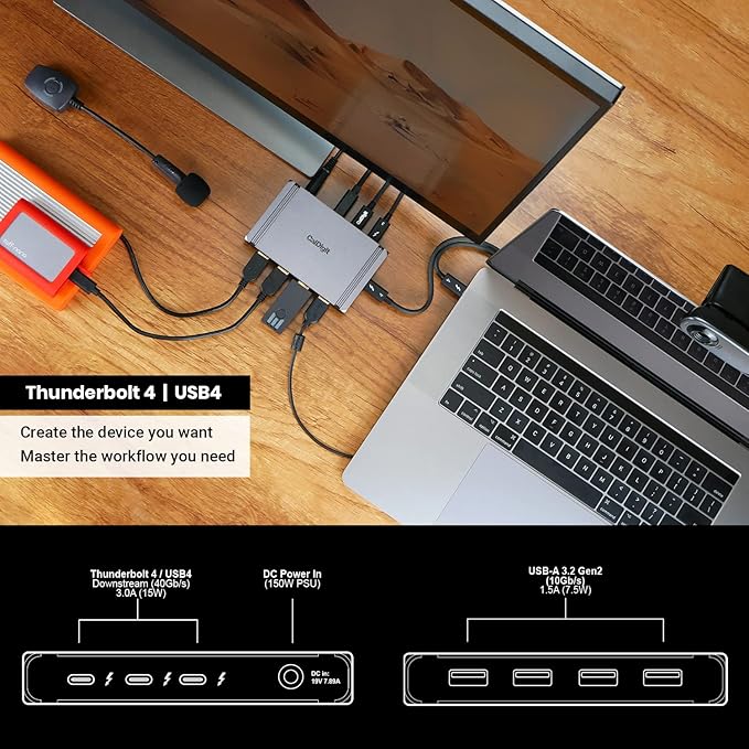 CalDigit Thunderbolt 4 Element Hub - 4X USB4 Ports, USB 3.2 Gen2 10Gb/s, Single 8K or Dual 4K Displays, 60W Charging, 0.8m Cable