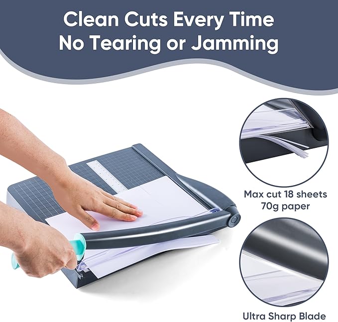 VUSIGN Paper Cutter 12" Cut Length Guillotine Papercutter, Heavy Duty Paper Trimmer with 18 Sheet Capacity Paper Slicer, Large Guillotina Paper Cutting Board for Classroom Crafting Cardstock