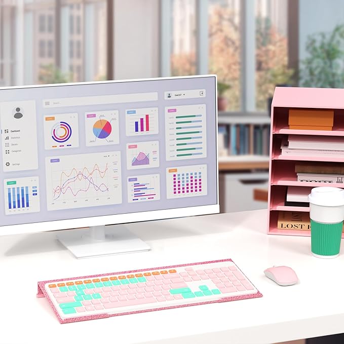 Ergonomic Computer Keyboard Stand - 17 Inch Glitter Pink Acrylic Keyboard Riser for Desk Tilted Keyboard Holder Tray with Non-Slip Strip for Home Office Easy Typing & Working