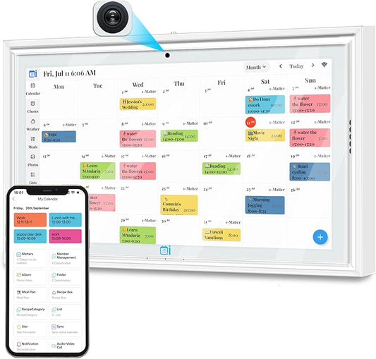 15.6 Inch Digital Calendar,Desktop&Wall Calendar Planner,Chore Chart,Meal Planning,Photo Share,Alarm Reminder,Task Rewards System,TouchScreen Smart Electronic Calender for Family Organizer- 5MP Webcam