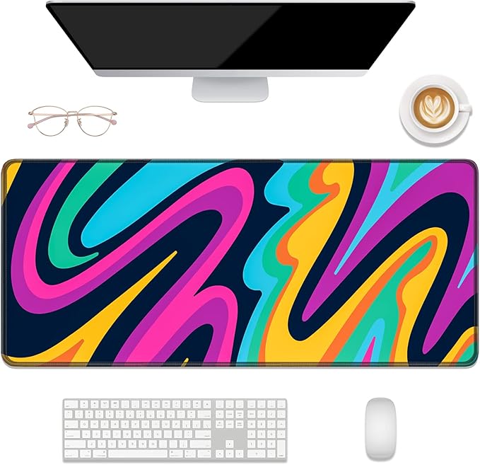 Desk Mat, 32" x 12" XXL Extended Large Gaming Mouse Pad, Desktop Decor Desk Pad, Cute Men Women Office Supplies and Accessories, XL Mouse Mat for Laptop & Keyboard, Colorful Abstract Painting