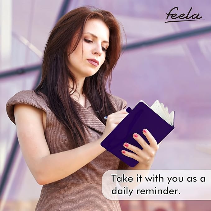 feela 3 Pack Notebooks Journals Bulk, Hardcover Notebook Classic Ruled Lined Journal Set with Pen Holder for Work Business Journaling Note Taking, with 3 Black Pens, 120 GSM, 5.1”x8.3”, A5, Purple