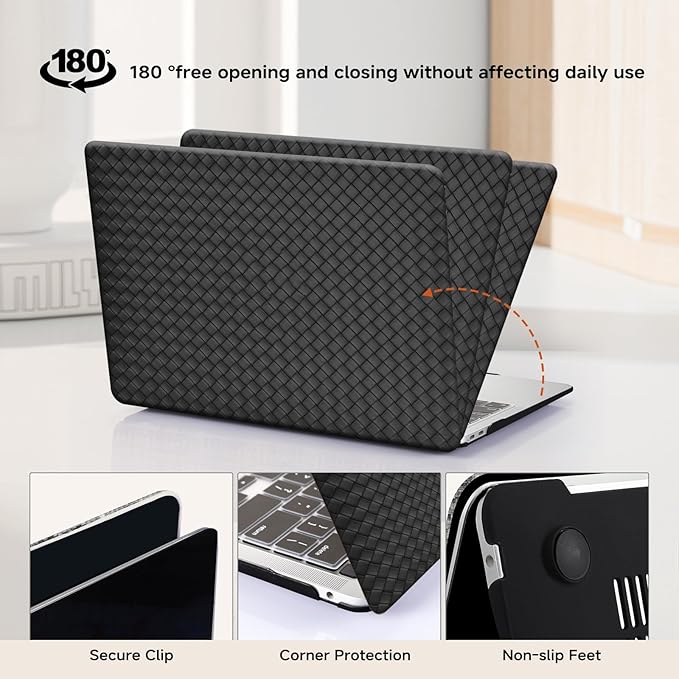 Woven Case for MacBook Pro 13 inch Case 2025-2016 A2338 M1 A2251 A2289 A2159 A1989 A1708 A1706,for MacBook Pro M2 Protective Leather Woven Textured Case&Keyboard Cover for Mac Pro13,Boho Black