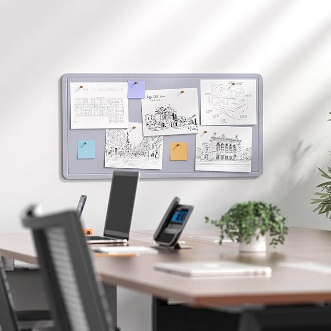 MaxGear Bulletin Board 35" x 17.5", Foldable Small Felt Board Vision Board Supplies, Cork Board for Office, Home, School, Pin Boards for Walls Decorative Picture Framed Display Board Gray