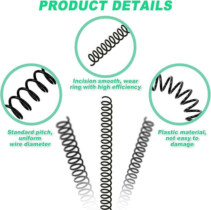 Leinuosen 120 Pack Plastic Spiral Binding Coils Kit Spirals Multi Size Coils for Binding Binder Combs Spines(5/16 Inch,Black)