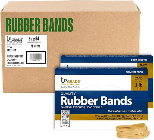 Upgrade Office Supply UPG22564CS Rubber Bands, Size 64 (3-1/2 x 1/4), 3,200 Bands, 1 lb 10-Box Case, USA