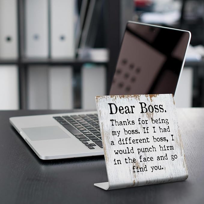 Dear Boss Humorous Office Gift for Boss Plaque Desk Decor Office Shelf, Thanks For Being My Boss,Thank You Boss Gifts for Bosses Female,boss appreciation plaque XUV105