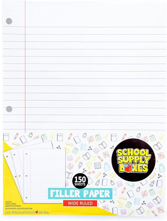 School Supply Boxes | Wide-Ruled Loose Leaf Paper | 4 Pack | 150 Sheets Per Pack, 3-Ring Binder Compatible