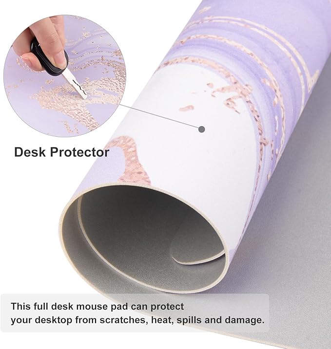 Colorful Star Large Mouse Pad, PU Leather Waterproof Desk Mat, Computer Gaming Mouse Pad, XXL Extended Full Mousepad Non Slip Desk Pad for School Office Home 31.5" x 15.7" - Violet Marble