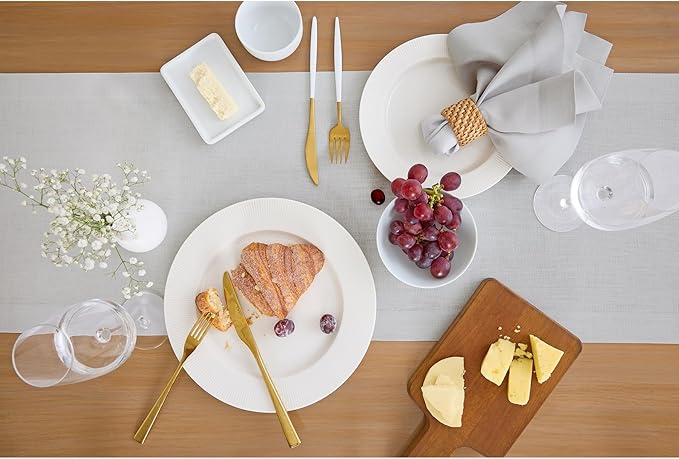 Solino Home Linen Table Runner 36 Inches - 100% Pure Linen Silver Cloud Table Runner 14 x 36 Inch Ideal for Dresser and Coffee Tables - Fall, Autumn, Thanksgiving - Fete