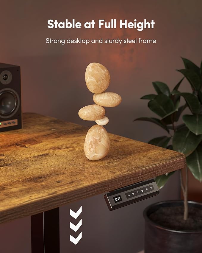 FEZIBO One-Piece Standing Desk Adjustable Height Stand up Home Office Desk, 32x24 Inch Electric Standing Computer Desk, with 4 Memory Presets, Fixable casters, Rustic Brown