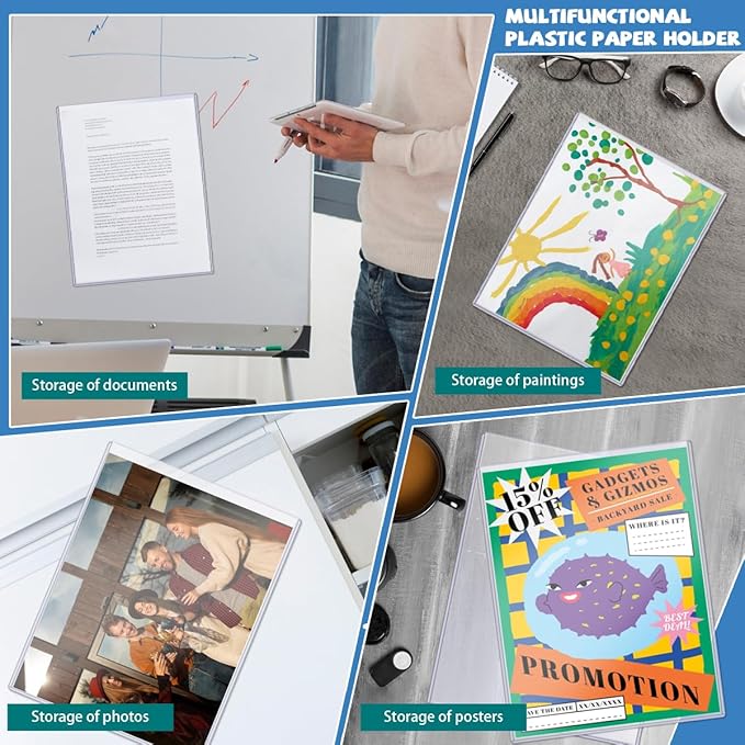 6 Pack 8.5'' x 11'' Rigid Magnetic Paper Holders, Hard Plastic Letter Size Clear View Page Sleeves Protectors Document Frames Reusable Magnetic Sign Holder for Home Office Store Displays