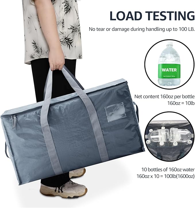 Moving Bags Heavy Duty Extra Large, Moving Boxes, Moving Supplies Essentials,Storage Bins with Lids, Plastic Packing Totes, Storage Bags for Clothes with Handles & Zippers(Grey, 4 Pack)