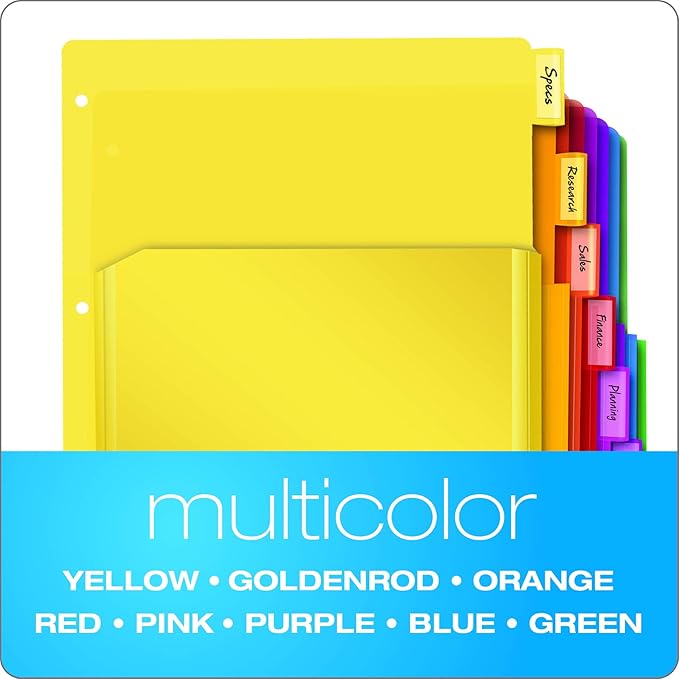 Oxford Expanding Plastic Binder Dividers, Divider for 3 Ring Binder, Flexible Front Expanding Pockets, 8 Tab, Insertable Multicolor Tabs, Letter Size, 3 Sets (89605) (Pack of 8)