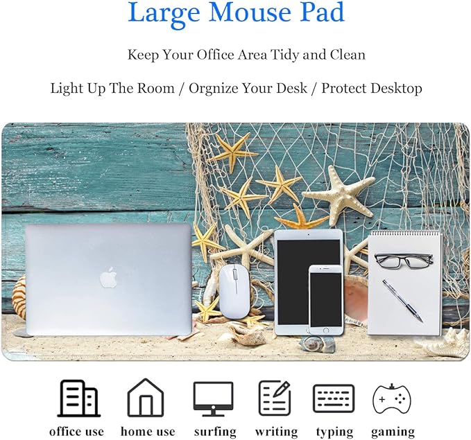 RTGGSEL 31.5x11.8 Inch Non-Slip Long Extended Large Gaming Mouse Pad with Stitched Edges XL Laptops Keyboard Mouse Mat(Starfish)