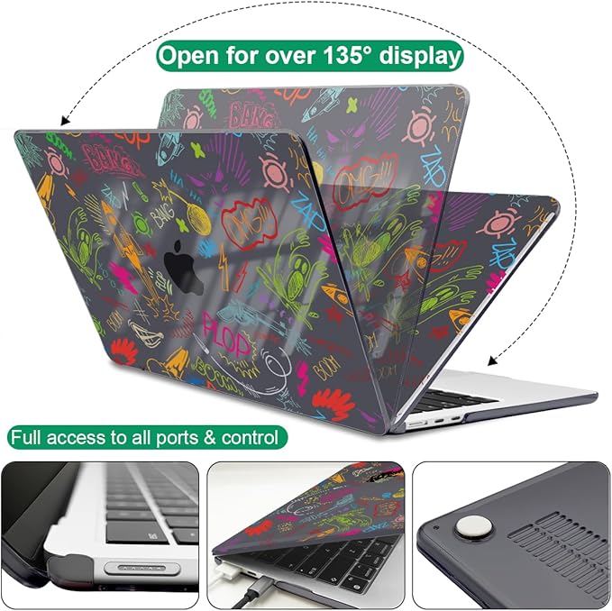 for MacBook Air 13.6 Inch Case 2025 2024 2023 2022 Release Model M4 A3240 M3 A3113 A2681 M2, Crystal Black Pattern Plastic Hard Shell Cover for MacBook Air 13 M4 Chip 2025, Doodle Word