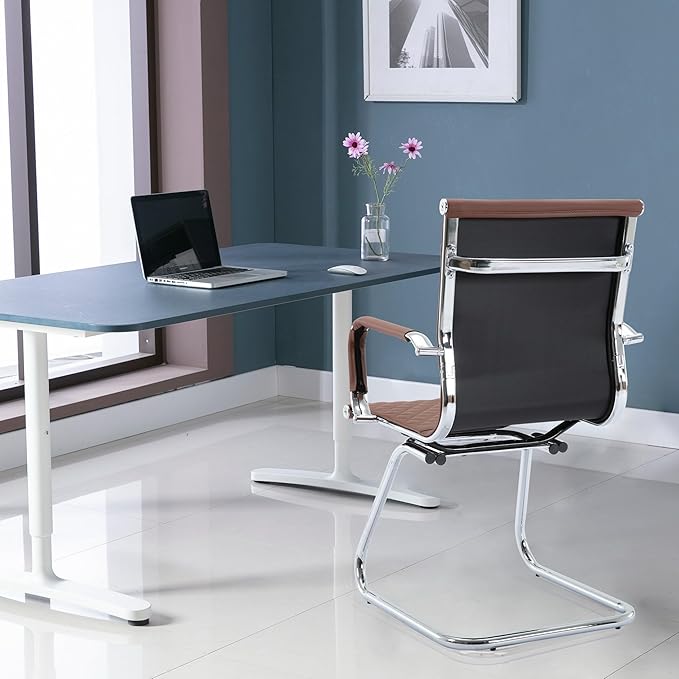 Office Guest Chairs - Reception & Waiting Room Set of 6 with Mid Back, Modern PU Leather Desk Chairs