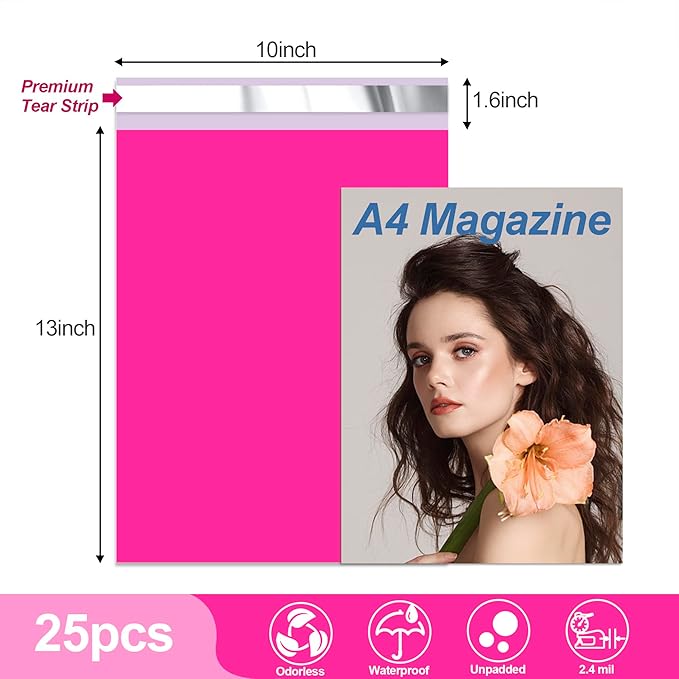 JinRuiKJ Thank You Poly Mailer 10x13 Inch 25 PCS, Shipping Bags for Clothing, Packaging Bags for Small Business, Strong Adhensive, Waterproof and Tear-Resistant Mailing Envelopes, Rose Red