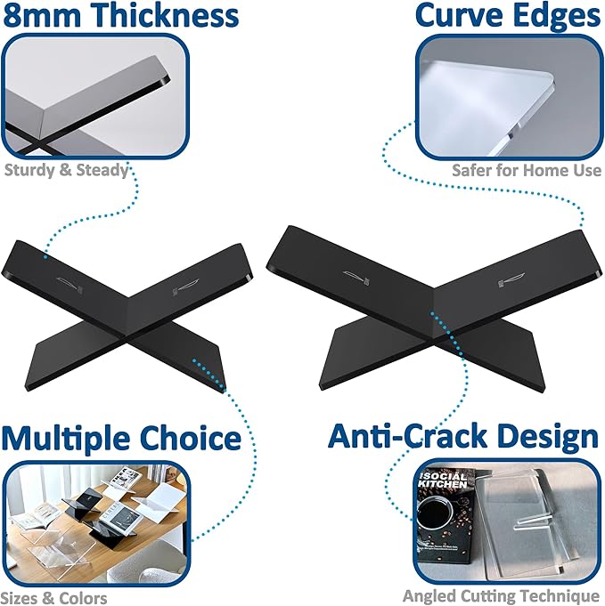 Acrylic Book Holder 11 x 7 x 6 in Open Large Book Display Stand for Cookbook Art Book Bible Guest Book - 2-Piece Coffee Table Book Stand for Reading - Clear, Transparency