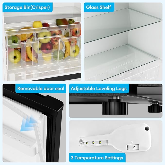 4.5 Cu.Ft. Fridge with Freezer, 2 Doors Compact Refridgrator,Adjustable Thermostat & Mini Refrigerator Energy Saving,Ideal for Home,Office,Apartment (Black)