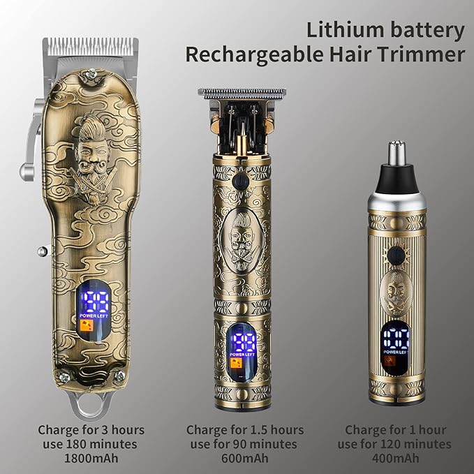 Lanumi Hair Clippers for Men Cordless Hair Trimmer Beard Trimmer/Nose Trimmer Professional T-Blade Trimmer USB Rechargeable Hair Cutting Grooming Kit Barber Clippers Set LED Display