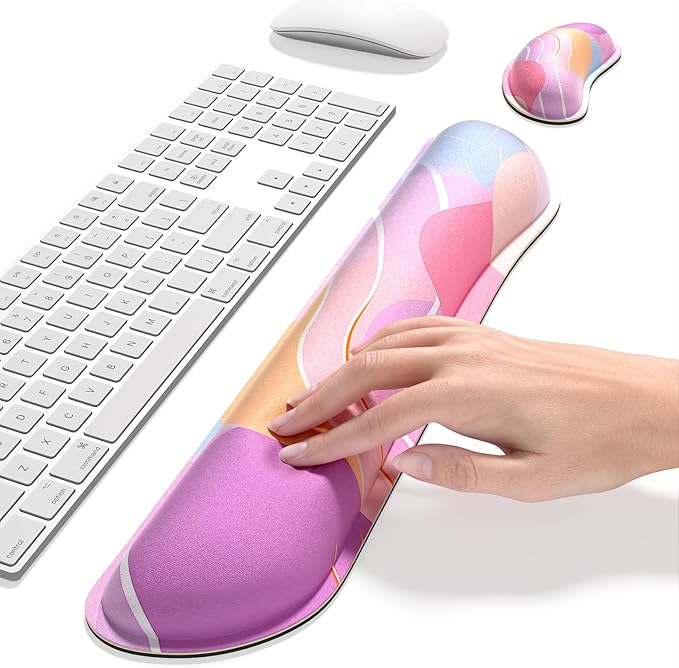 Dapesuom Enlarge Keyboard Wrist Rest, Memory Foam Wrist Cushion for Desk Mats Support, Typing Pain Relief Keyboard Mouse Pad Rests Set with Non-Slip Base for Gaming Laptop Computer, Purple Abstract