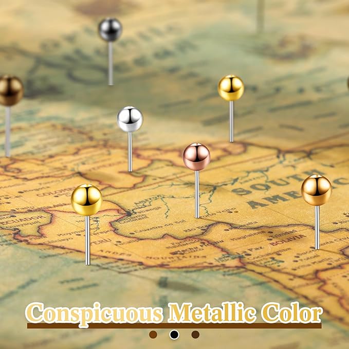 Outus 500 Pieces Map Push Pins 1/8 Inch Map Tacks Plastic Round Head Tacks with Steel Points(Metallic Color, 1/8 Inch)