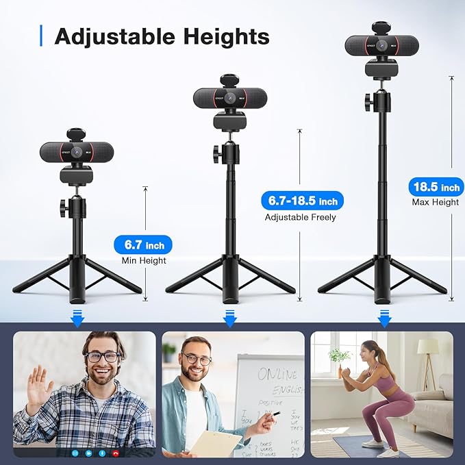 EMEET C960 4K Webcam with Tripod, 4K UHD Sony Sensor, 3 Adjustable Height Mini Tripod w/Privacy Cover, PDAF Auto Focus, Dual Noise-Cancelling Mics, Auto Light Correction, Perfect for Online Meetings